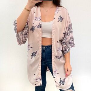 Pink and purple floral lightweight kimono